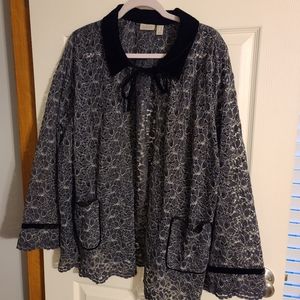 LOGO Lori Goldstein 1X Black Lace w/velvet Jacket